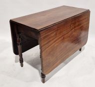 19th century mahogany dropleaf gateleg table on turned supports 74 cms h. x 105 w. cms approx 159cms