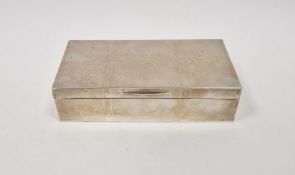 Engine-turned silver cigarette box and cover, hallmarked Birmingham 1936, unattributed JR maker's