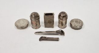 Group of late Victorian and Edwardian silver items including a matchbox case, hallmarked