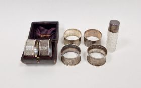 Pair of silver engine turned napkin rings, in original fitted box, hallmarked Birmingham 1948 by
