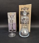 Holmegaard 'Kluk Kluk' glass decanter with box and a Dartington 'Sharon' glass candlestick with