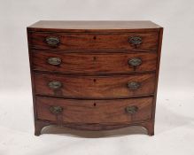 Victorian mahogany bowfronted chest of drawers, having four long graduated drawers, each with