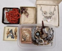 Multiple strand branch coral necklace, a pair of Victorian silver horseshoe-pattern earrings,