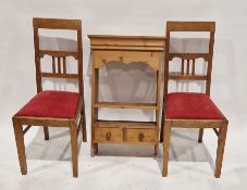 Pair of early 20th century oak dining chairs with upholstered drop-out seats, 97cm high approx., a