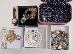 Maryam Ghavidel labradorite pendant on silver-gilt chain, a gold-coloured metal bracelet with T bar,