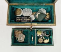 Gold coloured metal wedding band, dated 1887, gilt chain, metal St. Christopher, Oriental pendant,