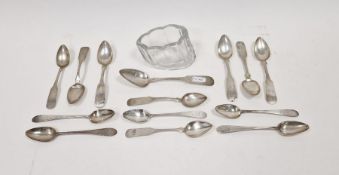 Collection of 19th century American coin silver spoons with various hallmarks including IW&JK