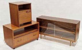 G Plan teak tv unit, a bedside unit and a mid century Avalon glazed display cabinet (3)