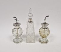 Silver-mounted cut glass perfume bottle and stopper, collar hallmarked London 1905, makers marks H&S