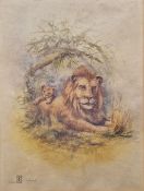 E Dayes (21st Century) Two limited edition prints  Big cats in landscape, printed signature and date