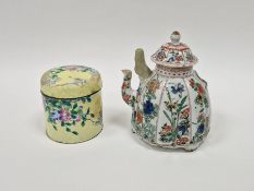 Chinese Kangxi famille verte fluted wine-pot and cover and a 19th century Canton cylindrical