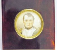 Movty Late 19th century portrait miniature on ivory depicting Napoleon Bonaparte, circular, 4cm
