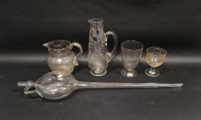 Group of 19th/early 20th century glassware, including a beer pipette, an engraved hunting rummer,