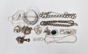 Silver Celtic plaid brooch by Orla Gorie, silver ropetwist chain necklace, silver bracelet with