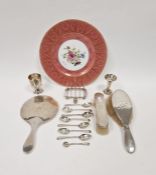 Silver personal toast rack, four-division, Birmingham 1940, a silver miniature trumpet vase, a