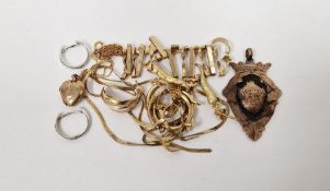 9ct gold fob, pair of white 9ct gold loop earrings and a quantity of sundry gold earrings and gold
