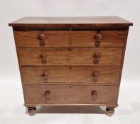 19th century mahogany chest of two short and three long graduated drawers, with knob handles and