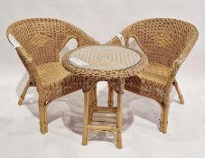 Pair of modern wicker armchairs, 73cm high approx. together with a similar coffee table