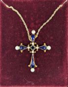 The House of Igor Carl Faberge 'Midnight Sapphire Cross' 14K gold, enamel, diamond, sapphire and