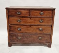 Victorian mahogany chest of drawers with two short over three long drawers with brass handles and