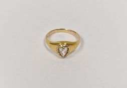 19th century gold and pear-shaped diamond ring engraved to the inside of the band and dated 1838,