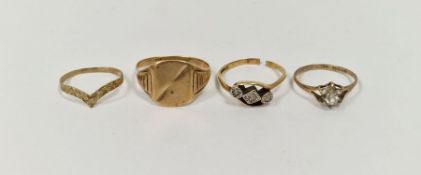 Gent's gold signet ring (damaged), an 18ct gold and small diamond dress ring, a 9ct gold and white