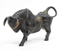 Bronze and parcel-gilt model of a bull, 31cm x 18cm