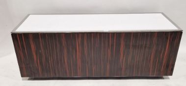 Modern sideboard with faux macassar ebony laminate, white top with chromed metal edge, height