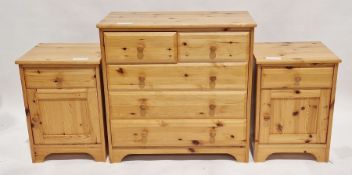 Modern pine chest of drawers having two short over three long drawers, 79cm high x 80cm wide x