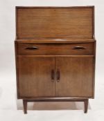 Mid-century stained wooden bureau, the drop front opening to reveal two short drawers and fitted