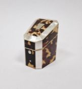 19th century tortoiseshell and mother-of-pearl thimble holder in the form of a miniature knife box