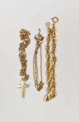 9ct gold oval link chain bracelet, 3.9g approx., 9ct gold cross pendant on faceted link chain, 3.