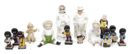 A Royal Doulton figure of Micawber, a miniature character jug, two late 19th century Continental