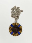 Mexican silver and enamel circular disc pendant and the silver rope-twist chain necklace and a