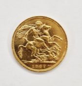 George V (1910-1936), Sovereign 1907, bare head left, St George and the Dragon, date below