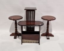 Pair of modern stained oak side tables of circular form, 56cm high, together with two other tables