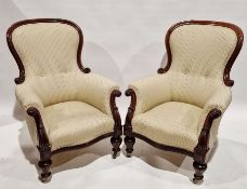 Pair of Victorian mahogany armchairs by Wylie & Lockhead of Glasgow, with one chair having maker's