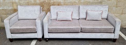 Modern grey upholstered sofa suite comprising a two-seat sofa and a matching armchair, both 78cm