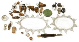 Old ceramic night light stand, a Rosenthal model of a greyhound, seated, a shagreen covered powder