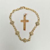 Bentley & Brooks 9ct gold and diamond bracelet, oval link with small diamond set flowerheads and a