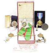 Persian white metal and enamel medal, the Order of the Lion and Sun, with green and red ribbon,