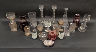 Group of 19th/early 20th century press-moulded, cut and etched glass, including: a limited edition
