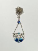 Art Nouveau Charles Horner silver and enamel pendant on chain, the pendant shaped oval with