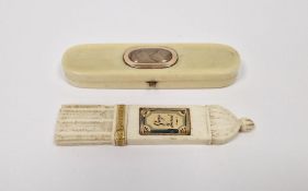 George III bone toothpick holder of rounded oblong form and having inset woven hair to the lid,