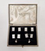 9ct white gold, enamel and seedpearl cufflinks and studs set, all with rectangular enamelled panels,
