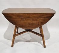 Mid-century stained wooden drop-leaf dining table of oval form, 72cm high x 113cm wide x 63cm