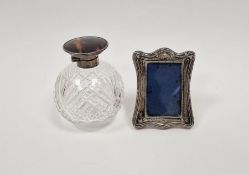 George V tortoiseshell silver mounted cut glass perfume bottle, of globular form, hallmarked