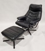Skoghaug Industries reclining swivel armchair with matching footstool, upholstered in black