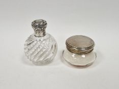Victorian cut glass scent bottle with silver top, London 1887, having spirally wrythen body and