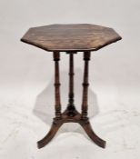 Victorian stained wood occasional table, octagonal, on triple turned columns, outswept supports,